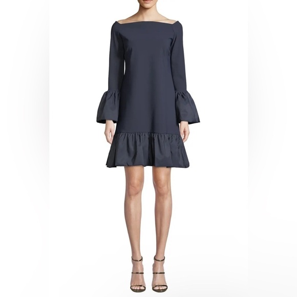 Chiara Boni Maldina Bell-Sleeve Ruffle Dress, Navy Blue 42 (6) - Picture 1 of 5